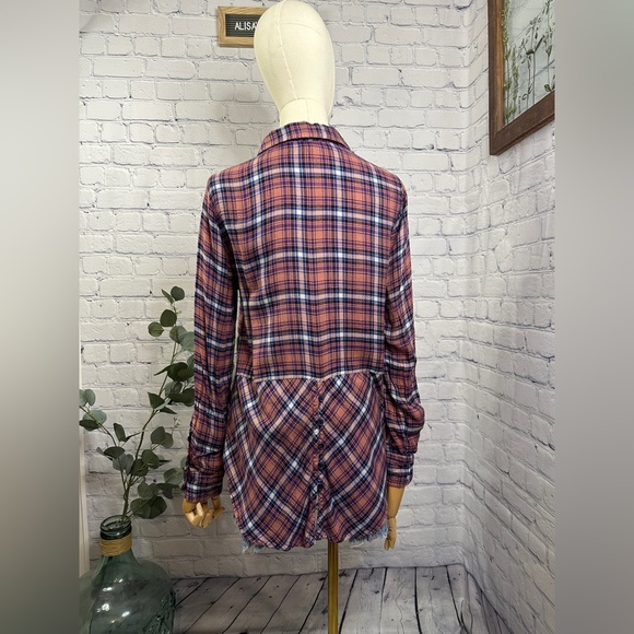 Lucky Brand Multicolor Button-Up Tunic Shirt Top Flannel Long Sleeve - Picture 3 of 6
